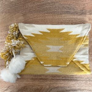Yellow and White Patterned Clutch with Tassels